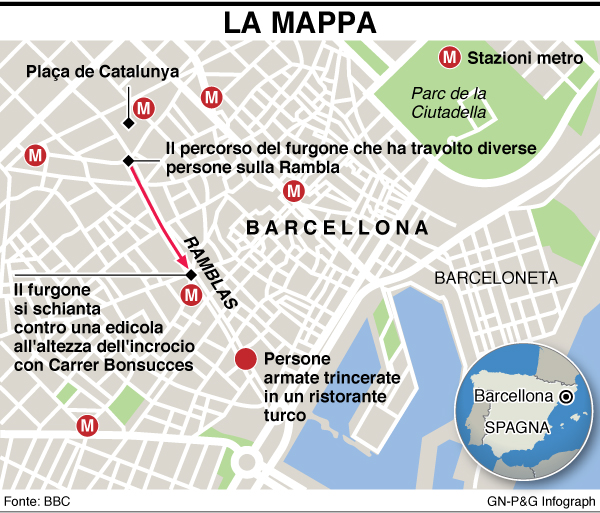 infografica attentato barcellona mappa