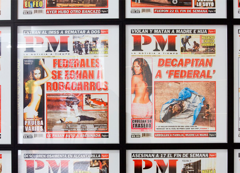 basta ape Teresa Margolles   PM 10   313 immagini di copertina del giornale PM di Ciudad Juárez, Messico, pubblicate nel 2010