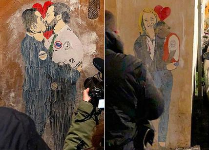 Nuovo governo, Salvini bacia Di Maio: murale vicino al Parlamento. FOTO-VIDEO
