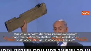 Netanyahu mostra un pezzo di drone alla conferenza di Monaco e sfida il ministro iraniano