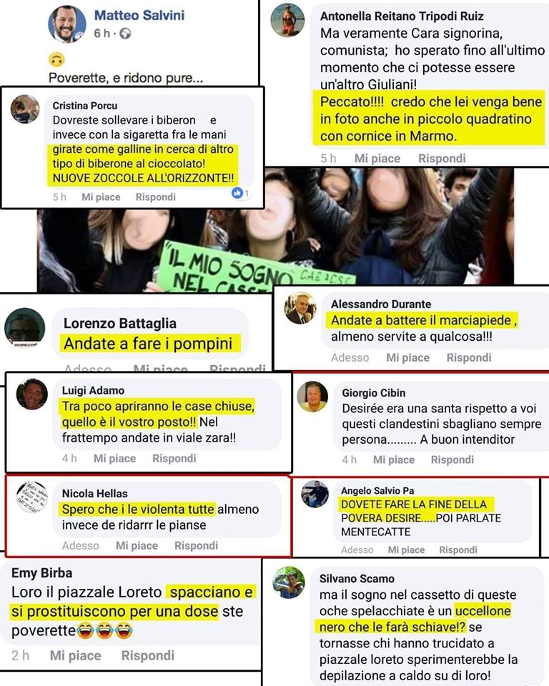Un collage dei commenti peggiori (dalla pagina facebook "Socialisti gaudenti") Un collage dei commenti peggiori (dalla pagina facebook "Socialisti gaudenti")