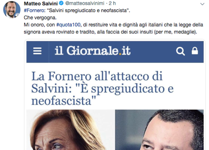 Elsa Fornero dà del neofascista a Salvini