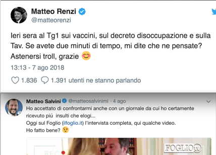 Renzi copia Salvini: ora sui social si ispira al leader del Carroccio