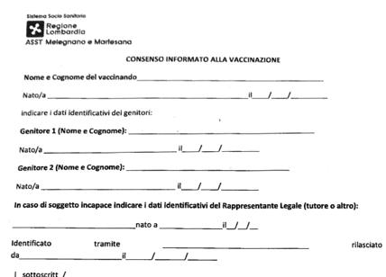 Genitore 1 e genitore 2 ovunque I moduli delle vaccinazioni. Foto