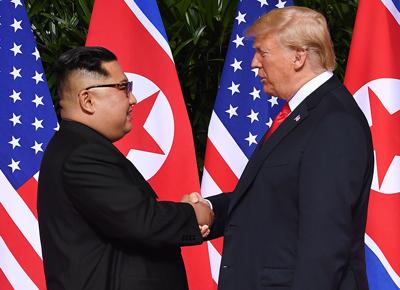 Singapore incontro Donald Trump Nord Corea Kim Jong un ape sTRETTA DI MANO DETTAGLIO APE