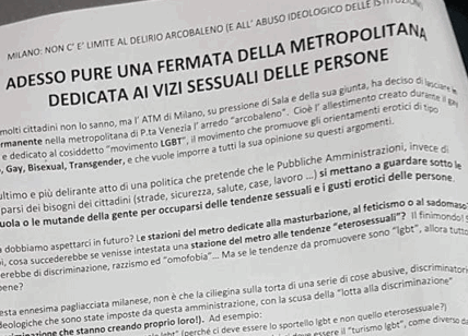 Deliri anti-Lgbt sulla metropolitana arcobaleno a Milano: il volantino