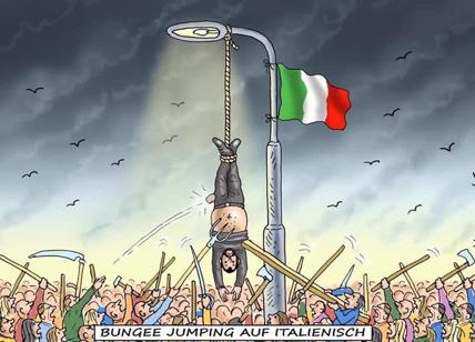 Salvini, spunta vignetta con lui a testa in giù: "Bungee jumping all'italiana"
