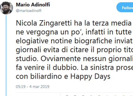 "Nicola Zingaretti ha la terza media". 'Bomba' Adinolfi sul segretario Pd