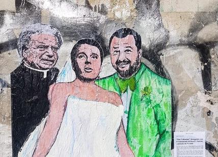 Street art, provocazione sui Navigli: murales 'Salvini e Renzi oggi sposi'