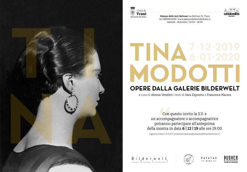 Invito Vernissage Anteprima Mostra Tina Modotti 6 dicembre ore 19,00 @Palazzo Beltrani Trani(BT)