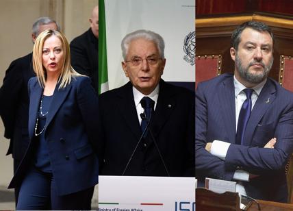 Giorgia Meloni Sergio Mattarella e Matteo Salvini