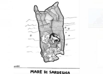 Elezioni, "naufragio" di Meloni-Salvini-Tajani nel mare di Sardegna. Vignetta