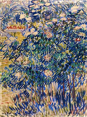 Vincent van Gogh, Roseto in fiore nel giardino dell'ospedale, 1889 - olio diluito e inchiostro su carta vergata, cm 61,4 x 46,7 - Kröller Müller Museum, Otterlo