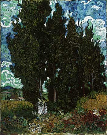 Vincent van Gogh, Cipressi con due figure, 1889 - olio su tela, cm 91,6 x 72,4 - Kröller Müller Museum, Otterlo