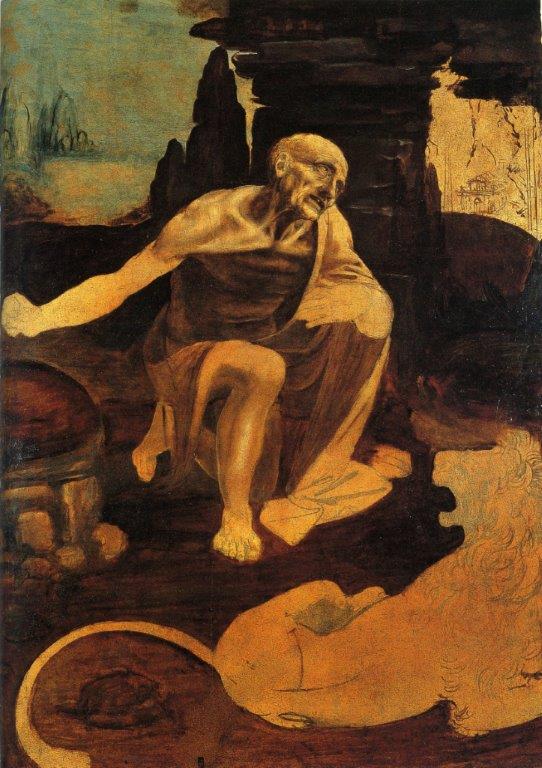 . Leonardo da Vinci San Girolamo (1485-1490 circa) olio e tempera su tavola di noce, 102,8 ✕ 73,5 cm Città del Vaticano, Musei Vaticani . Leonardo da Vinci San Girolamo (1485-1490 circa) olio e tempera su tavola di noce, 102,8 ✕ 73,5 cm Città del Vaticano, Musei Vaticani