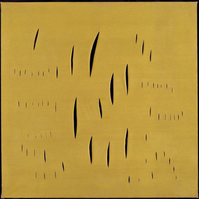 Lucio Fontana Concetto spaziale – Attese (59 T 16), 1959 Anilina e tagli su tela 100 × 100 cm Milano, Fondazione Lucio Fontana © Fondazione Lucio Fontana, Milano
