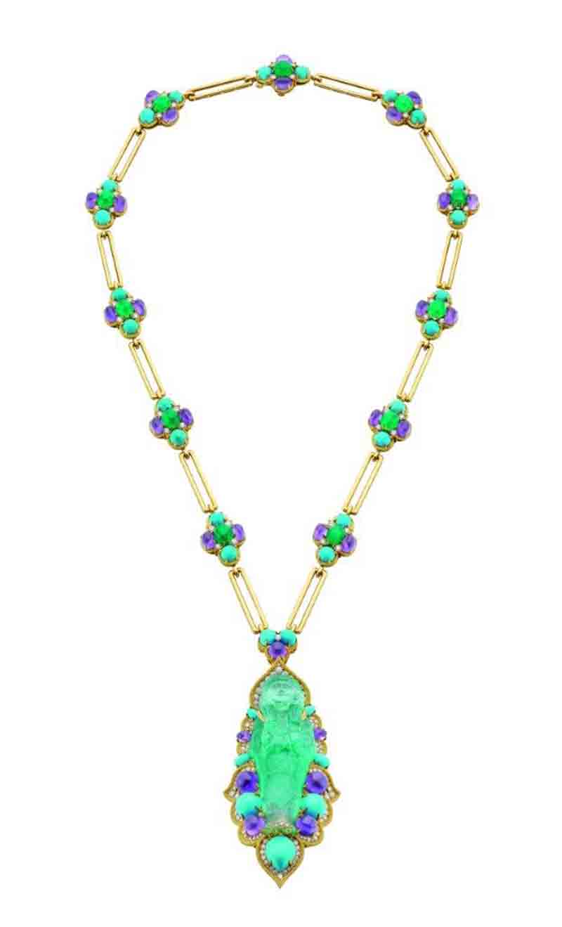 Bulgari N.1 Sautoir in gold with emeralds, amethysts, tourquoise and diamonds, 1968 Bulgari N.1 Sautoir in gold with emeralds, amethysts, tourquoise and diamonds, 1968