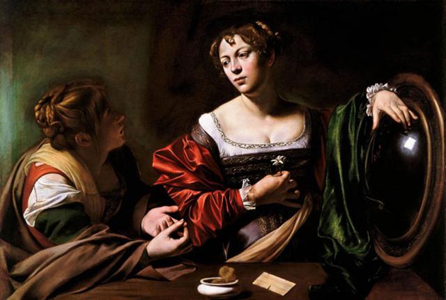 Caravaggio, Marta e Maria Maddalena, 1598 circa olio e tempera su tela, cm 100 x 134,5 Detroit Institute of Arts Caravaggio, Marta e Maria Maddalena, 1598 circa olio e tempera su tela, cm 100 x 134,5 Detroit Institute of Arts