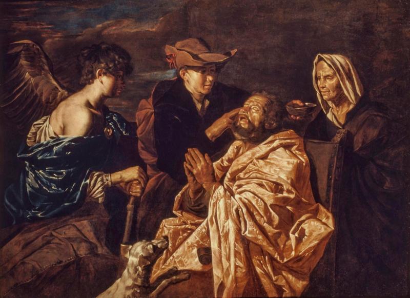 Matthias Stomer, Tobiolo che cura suo padre,1642 ca.,olio su tela, cm 150x200