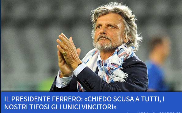 Le scuse di Ferrero sul sito della Sampdoria Le scuse di Ferrero sul sito della Sampdoria