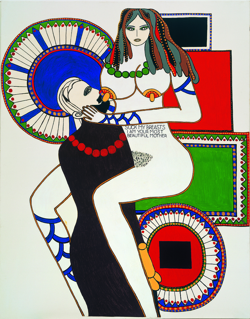 Dorothy Iannone Suck my breast I am your most beautiful mother, 1970-1971 Collage, colore acrilico su tela 190 x 150 cm Collezione privata, Milano Dorothy Iannone Suck my breast I am your most beautiful mother, 1970-1971 Collage, colore acrilico su tela 190 x 150 cm Collezione privata, Milano