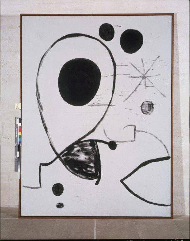 L’uccello prende il volo verso l’isola deserta, 1966 Acrilico e carboncino su tela, 194 x 259 cm Fundació Pilar i Joan Miró a Mallorca © Successió Miró by SIAE 2014 Foto: © Joan Ramon Bonet & David Bonet