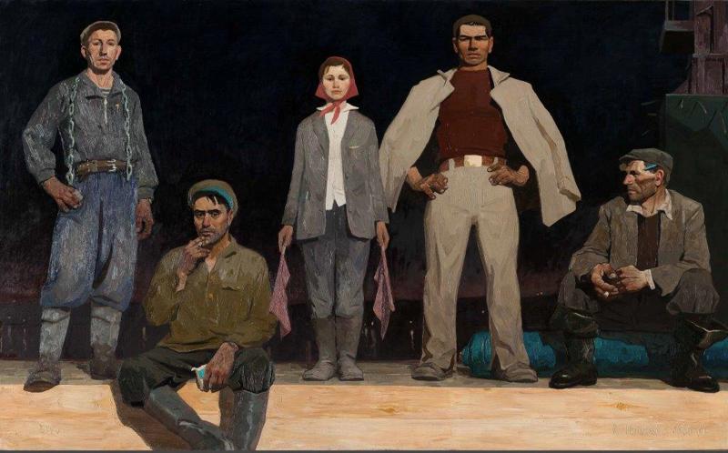Viktor Alekseevič Popkov I costruttori di Bratsk 1960-61 Olio su tela, cm 183 х 302 Mosca, Galleria Tret'jakov Viktor Alekseevič Popkov I costruttori di Bratsk 1960-61 Olio su tela, cm 183 х 302 Mosca, Galleria Tret'jakov