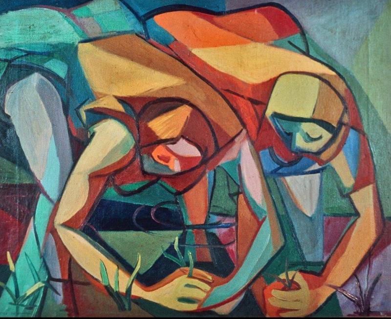 Aldo Borgonzoni Le mondine 1948 Olio su tela, cm 52,8 x 67 Suzzara (Mantova), Galleria del Premio Suzzara Aldo Borgonzoni Le mondine 1948 Olio su tela, cm 52,8 x 67 Suzzara (Mantova), Galleria del Premio Suzzara