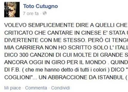 Toto Cutugno su Facebook: ''Canto 'L'italiano' in cinese e non rompetemi i... ''