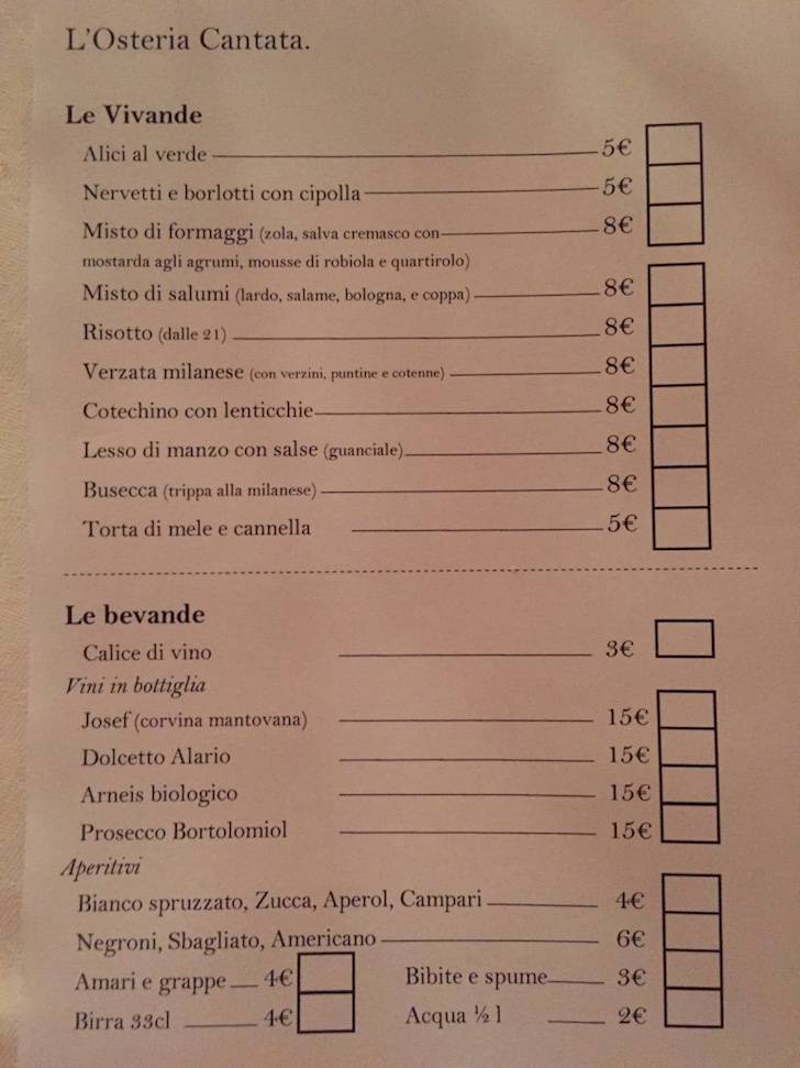 Un pezzo di cuore e di cultura raccontata in famiglia e con il sorriso, in mezzo ad un parterre dai 10 a 100 anni. Il prossimo appuntamento cadrà venerdì 26 febbraio 2016, ore 20. Se vi capita di passarci, arrivateci da via Doria, perché allora vi si parerà davanti un chiostro della Milano quattrocentesca che mai vi sarebbe capitato di vedere. Volete vedere in azione gli artisti dell'osteria? Ecco qualche video da Youtube: https://www.youtube.com/watch?v=-UzM2nDuhD4&feature=youtu.be - https://youtu.be/qaKhj6t3eIA - https://www.youtube.com/watch?v=9pfr9CkQDxY&feature=youtu.be - https://youtu.be/w3OOvEAY6fQ
