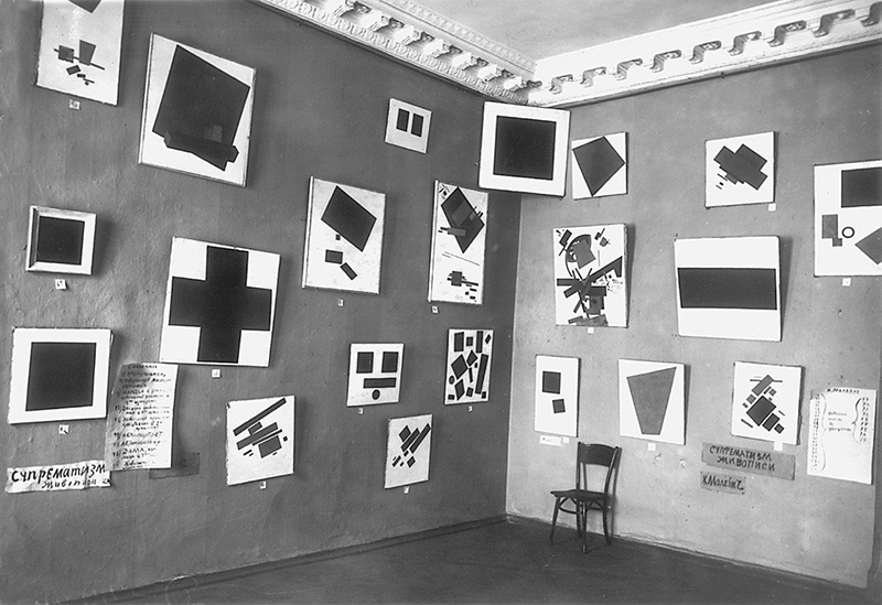 “0,10 – The Last Futurist Exhibition of Painting”, Petrograd, winter 1915/16 View of the room with Malevich’s Black Square and other suprematist paintings Russian State Archive for Literature and Art, Moscow “0,10 – The Last Futurist Exhibition of Painting”, Petrograd, winter 1915/16 View of the room with Malevich’s Black Square and other suprematist paintings Russian State Archive for Literature and Art, Moscow