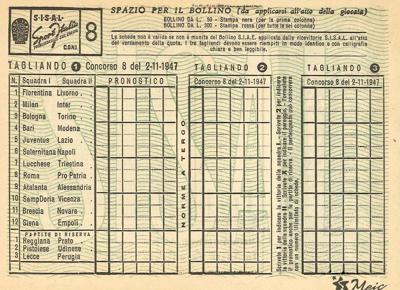 1947 TOTOCALCIO SCHEDINA CONCORSO 8 2.11 (1) 1947 TOTOCALCIO SCHEDINA CONCORSO 8 2.11 (1)