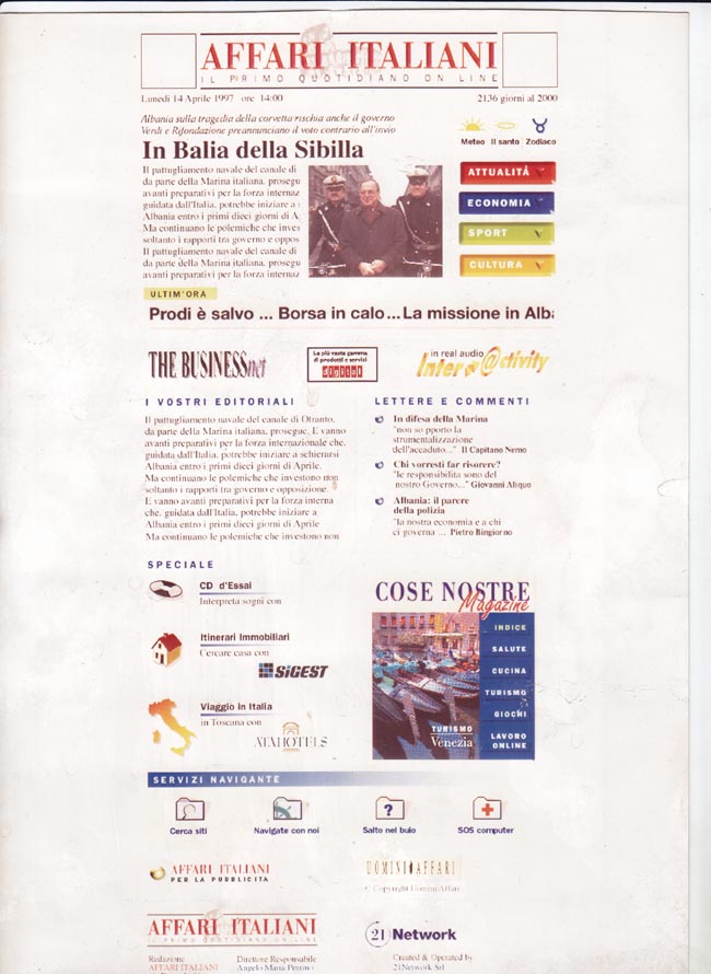 Affaritaliani - 1997, grafica bianca Affaritaliani - 1997, grafica bianca