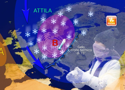 sciabolata artica attila neve pioggia italia sabato21 domenica22