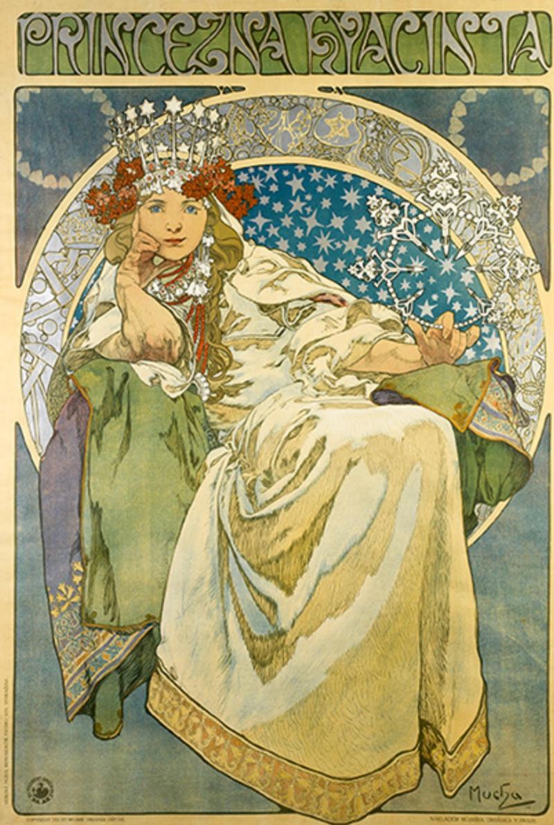 All’importanza dei materiali preziosi nell’immaginario art nouveau è dedicata la sesta sezione, con grafiche di Mucha dedicate al tema delle pietre preziose e delle teste femminili ornate con originali gioielli, un inedito pendente disegnato dall’artista e realizzato in pasta di vetro dalla ditta Daum di Nancy e una piccola selezione di opere di varia tipologia, realizzate con materiali particolari o preziosi. All’importanza dei materiali preziosi nell’immaginario art nouveau è dedicata la sesta sezione, con grafiche di Mucha dedicate al tema delle pietre preziose e delle teste femminili ornate con originali gioielli, un inedito pendente disegnato dall’artista e realizzato in pasta di vetro dalla ditta Daum di Nancy e una piccola selezione di opere di varia tipologia, realizzate con materiali particolari o preziosi.
