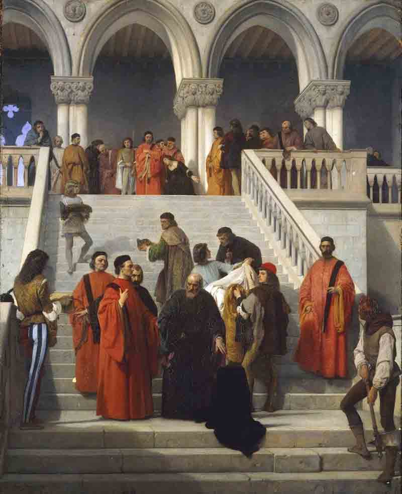 Francesco Hayez 24 Gli ultimi momenti del doge Marin Faliero sulla scala detta del piombo, 1867 olio su tela, cm 238 x 192 Milano, Pinacoteca di Brera Francesco Hayez 24 Gli ultimi momenti del doge Marin Faliero sulla scala detta del piombo, 1867 olio su tela, cm 238 x 192 Milano, Pinacoteca di Brera