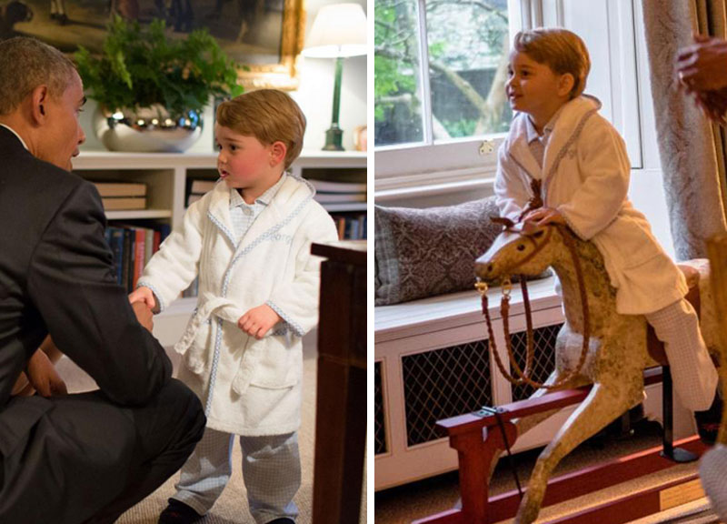 Il principino George in vestaglia per salutare gli Obama Il principino George in vestaglia per salutare gli Obama