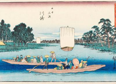 Utagawa Hiroshige Kawasaki. Il traghetto di Rokugô, dalla serie Cinquantatré stazioni di posta del Tôkaidô, 1848 1849 circa