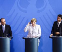 Brexit, Angela Merkel, Matteo Renzi e Francois Hollande in conferenza