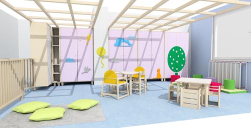Il rendering del nuovo spazio dedicato al servizio di asilo nido del Reparto di Oncoematologia pediatrica dell'Ospedale infantile Regina Margherita. Il rendering del nuovo spazio dedicato al servizio di asilo nido del Reparto di Oncoematologia pediatrica dell'Ospedale infantile Regina Margherita.
