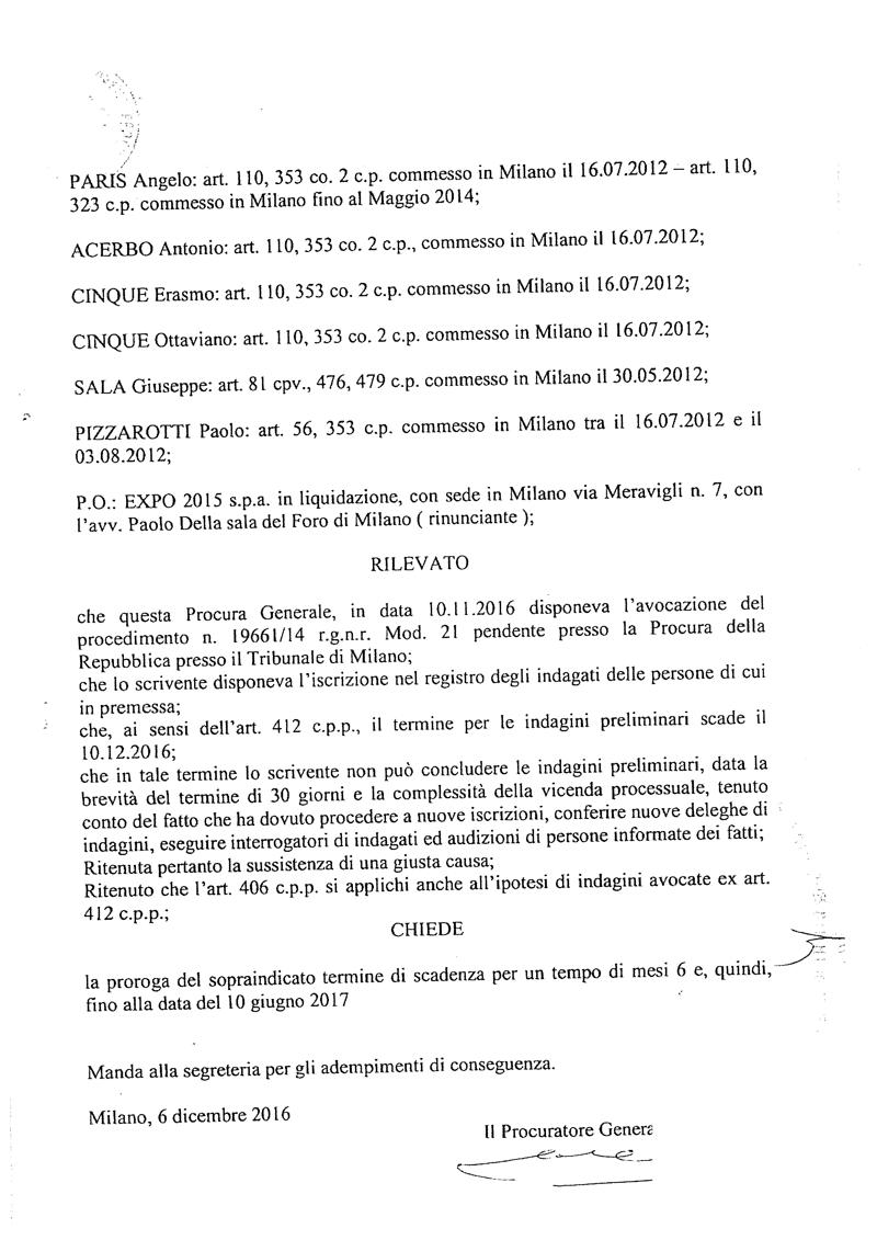 La richiesta di proroga delle indagini della Procura di Milano La richiesta di proroga delle indagini della Procura di Milano