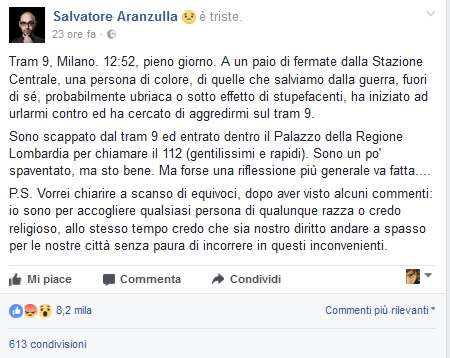 Salvatore Aranzulla aggredito su un tram a Milano: il suo post su facebook aranzulla il post