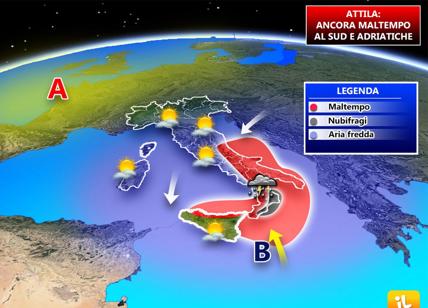 Previsioni meteo: Attila all'attacco del Sud, vento e nubifragi