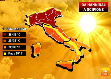 Previsioni meteo, super caldo con Hannibal: fino a 34 gradi. La mappa
