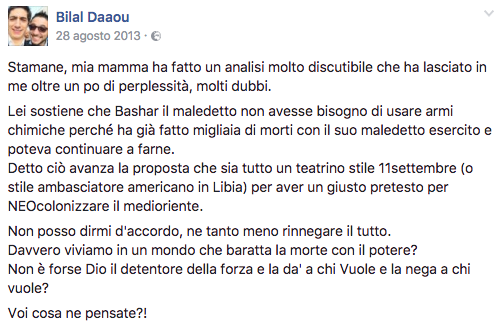 Bilal Daaou: i post controversi su facebook Bilal Daaou: i post controversi su facebook