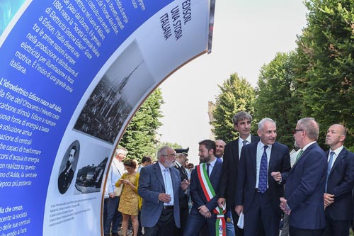 Luca Moggi Sindaco di Pizzighettone; Marco Stangalino Responsabile Divisione Idroelettrico Edison, Marc Benayoun AD Edison, Roberto Maroni Presidente Regione Lombardia all'inaugurazione della nuova centrale idroelettrica Edison di Pizzighettone.