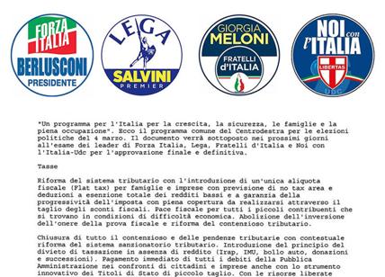 Elezioni 4 marzo Centrodestra, il programma FI-Lega-Fdi-Noi con l'Italia