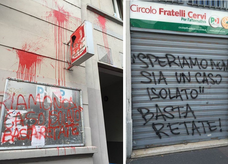 Sedi del Pd Milano imbrattate Sedi del Pd Milano imbrattate
