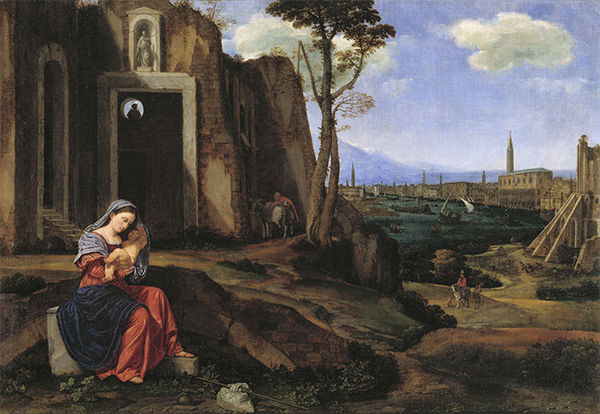 Savoldo - Riposo nella fuga in Egitto con la veduta di Riva degli Schiavoni a Venezia Savoldo - Riposo nella fuga in Egitto con la veduta di Riva degli Schiavoni a Venezia