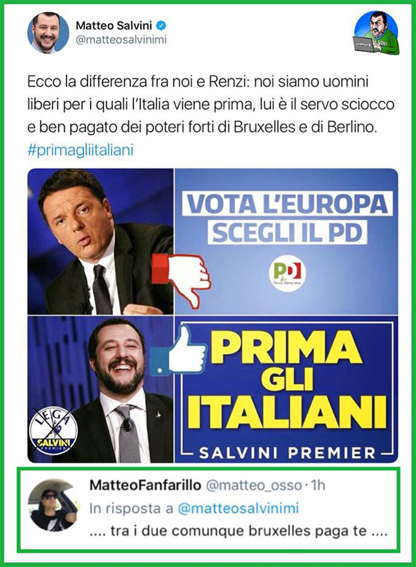 Dalla pagina Facebook: Leggere i post di Salvini per sentirsi una persona migliore Dalla pagina Facebook: Leggere i post di Salvini per sentirsi una persona migliore